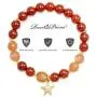 Rose&Poem Red Agate and Sunstone Crystal Bracelet, Lucky Starfish Charm, 14K Gold Plated Natural Handmade Stretch Beaded Bracelets, Spiritual Reiki Chakra Feng Shui Healing Gemstone Crystal Bead Divine Love Dainty Jewelry Gift