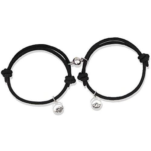 LIANZHEN Personalized Couple Magnetic Bracelet Adjustable Rope Braided Bracelet for Couple Jewelry Gifts for Lover BFF 2PCS