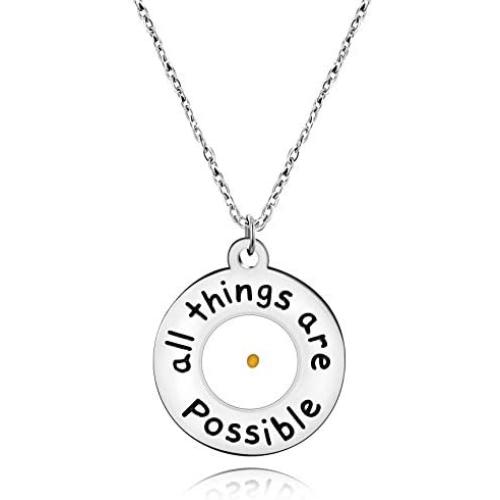Uloveido All Things are Possible Mustard Seed Necklace Round Pendant Inspirational Quote Faith Jewelry Gifts for Women or Men Y968