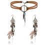 Finrezio Leather Choker Necklace Earring Set for Women Girls Handmade Bohemian Dream Catcher Long Faux Feather Drop Dangle Earrings Retro Necklace Jewelry Set