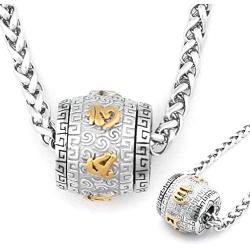 Warvik Indian Om Mani Padme Hum Mantra Words Pendant Necklace Silver Gold Color, Stainless Steel Jewelry Men Women Wheat Chain 20/28 Inch
