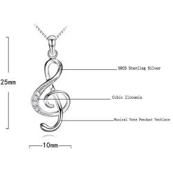 QXJX Music Note Pendant Necklace 925 Sterling Silver Cubic Zirconia Jewelry for Women Girl Box Chain 18''