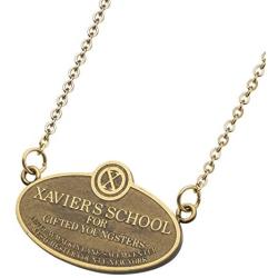 Marvel Comics Unisex Adult X-Men Xaviers School Plague Stainless Steel Pendant Necklace with 18-Inch Chain + 2-Inch Extender, Gold, One Size