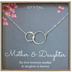 EFYTAL Mother Daughter Necklace - Sterling Silver Two Interlocking Infinity Double Circles, Mothers Day Jewelry Birthday Gift