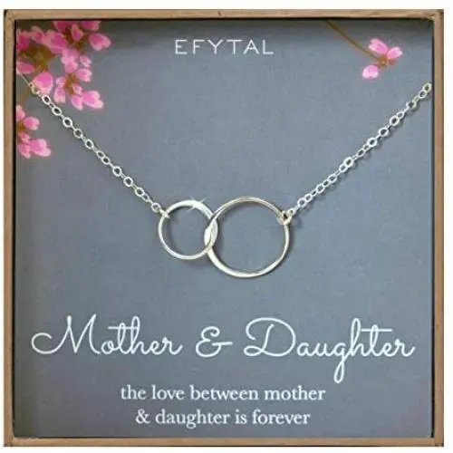 EFYTAL Mother Daughter Necklace - Sterling Silver Two Interlocking Infinity Double Circles, Mothers Day Jewelry Birthday Gift
