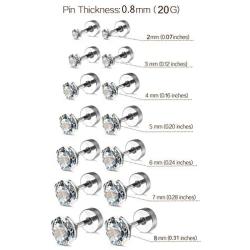 Adramata 7 Pairs 20G Cartilage Earring for Women Men Tragus Stud Earrings Shiny CZ 2-8MM