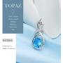 HXZZ Fine Jewelry Natural Gemstone Gifts for Women Sterling Silver Swiss Blue Topaz Amethyst Citrine Pendant Necklace