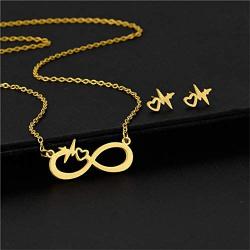 Gold Plated Stainless Steel EKG Actual Heartbeat Love Cardiogram Earring Necklace 2 Pack Set Cute Lifeline Pulse Cardiogram Pendant Necklace Stud for Women Valentines Day Jewelry Set Gifts