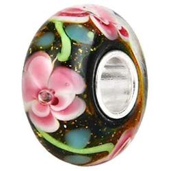 Ollia Jewelry Lampwork Murano Glass Beads Hawaii Garden Charm with 925 Sterling Silver Core Flower Blossom Charm Pink Charms