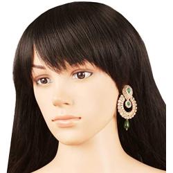 Touchstone Indian Bollywood Chandbali Moon Kundan polki Rhinestones Long Bridal Designer Jewelry Chandelier Earrings for Women in Gold Tone