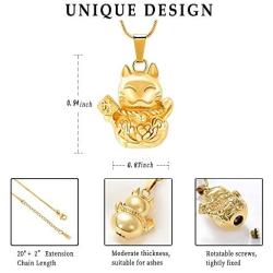 Cremation Jewelry Fortune Cat Pendant Pet Urn Necklace Ashes Keepsake Holder Memorial Urn Necklace Gifts for Pet Lovers