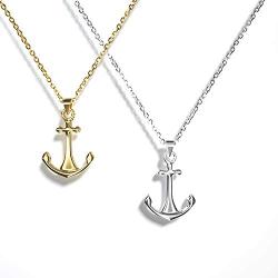 AK-SHIP Anchor Necklace, Newest Shape Design with High-Grade Stainless Steel 18inch【Pack of 2 | Golden & Silver 】