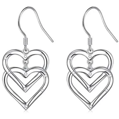 925 Sterling Silver Love Elegant Layered Big Hearts Long Dangle Drop Hooks Stud Earrings Jewelry Birthday Gifts for Women Girlfriend 925 Sterling Silver Love Elegant Layered Big Hearts Long Dangle Drop Hooks Stud Earrings Jewelry Birthday Gifts for Women Girlfriend