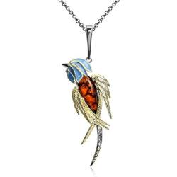 Amber Sterling Silver Hummingbird Pendant Necklace Chain 18''