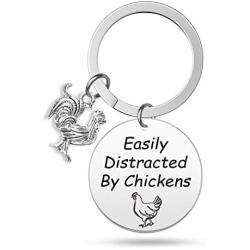 G-Ahora Funny Chickens Keychain Distracted by Chickens Jewelry Gift for Chicken Lover Chicken Mom