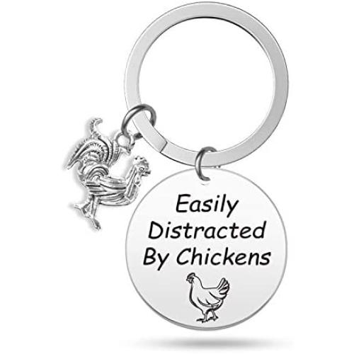 G-Ahora Funny Chickens Keychain Distracted by Chickens Jewelry Gift for Chicken Lover Chicken Mom