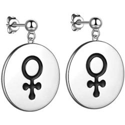 beautlace LGBT Adjustable Rings/Stud Earrings Double Female Symbol Open Ring/Earring 18K Gold/Silver/Black Gun Plated Lesbian Pride Jewelry for Women and Her