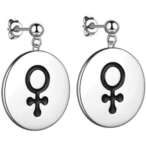 beautlace LGBT Adjustable Rings/Stud Earrings Double Female Symbol Open Ring/Earring 18K Gold/Silver/Black Gun Plated Lesbian Pride Jewelry for Women and Her