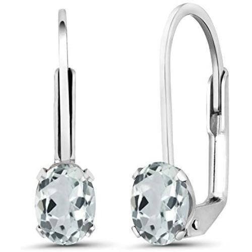 Gem Stone King 925 Sterling Silver Sky Blue Aquamarine Womens Earrings (0.86 Ct Oval 6X4MM)
