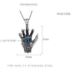 UMtrade Vintage Jewelry Mens Stainless Steel Demon Hand Dragon Claw Blue Eye Pendant Necklace