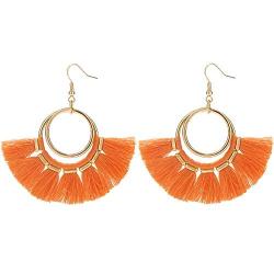 BaubleStar Tassel Hoop Earrings Fringe Drop Gold Tone Circle Tiered Earrings for Women Girls