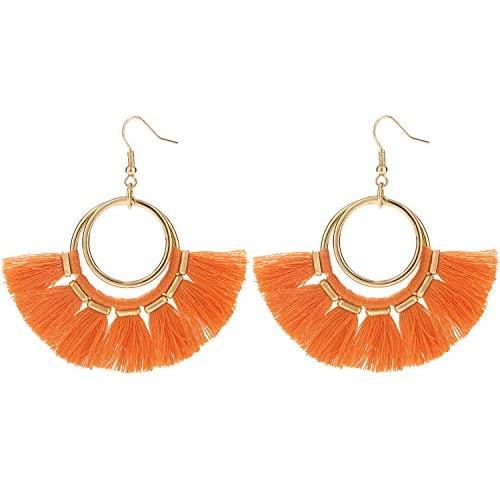 BaubleStar Tassel Hoop Earrings Fringe Drop Gold Tone Circle Tiered Earrings for Women Girls