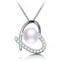 Freshwater Cultured Genuine Pearls Jewelry Set With Heart Shaped Necklace & Earrings By DIAMOVI - 925 Sterling Silver - AAA Grade Zircon-Stunning Wedding Bridal Jewelry – (White)