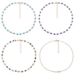 Thunaraz 4 Pieces Dainty Evil Eye Necklace for Women Lucky Evil Eye Protection Necklace Cute Minimalist Choker Necklace Jewelry Set Gift