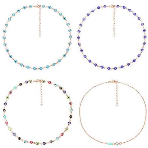 Thunaraz 4 Pieces Dainty Evil Eye Necklace for Women Lucky Evil Eye Protection Necklace Cute Minimalist Choker Necklace Jewelry Set Gift