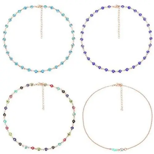 Thunaraz 4 Pieces Dainty Evil Eye Necklace for Women Lucky Evil Eye Protection Necklace Cute Minimalist Choker Necklace Jewelry Set Gift