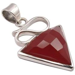 SilverStarJewel Natural Carnelian Pendant 1.5'' 925 Pure Silver New Gemstone