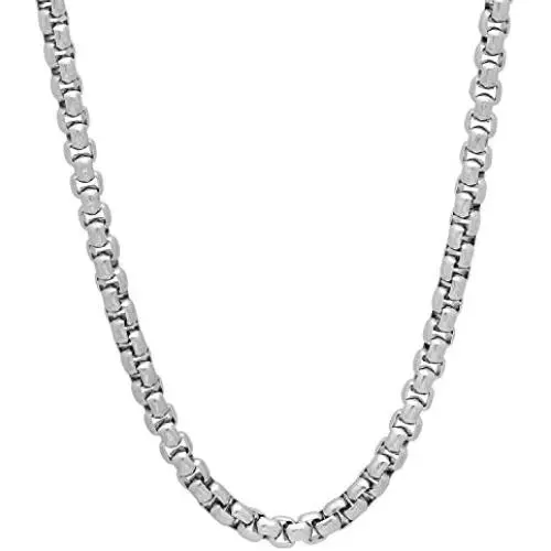 The Bling Factory 4mm High-Polished Stainless Steel Square Box Chain Necklace The Bling Factory 4mm High-Polished Stainless Steel Square Box Chain Necklace