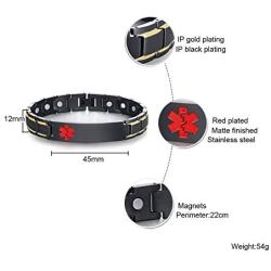 XUANPAI Custom Engraving Watch Band Stainless Steel Magnet Therapy Medical Alert ID Bracelet,Adjustable
