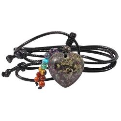 SUNYIK 7 Chakra Heart Stone Pendant Necklace for Women, Healing Crystal Stone Adjustable Amulet Necklace
