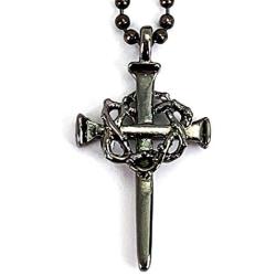 Nail Cross Crown of Thorns Dark Finish Necklace on Dark Ball Chain