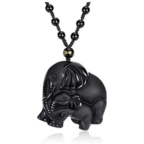 Jovivi Hand Carved Mother Elephant Natural Black Obsidian Necklace Healing Crystal Gemstone Necklaces Pendant Protection Lucky Amulet Charm Adjustable Braided Rope Mothers Day Gifts Jovivi Hand Carved Mother Elephant Natural Black Obsidian Necklace Healing Crystal Gemstone Necklaces Pendant Protection Lucky Amulet Charm Adjustable Braided Rope Mothers Day Gifts