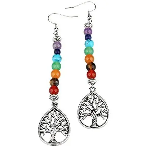 SUNYIK 7 Chakra Stone Dangle Earrings for Women,Assorted Shapes SUNYIK 7 Chakra Stone Dangle Earrings for Women,Assorted Shapes