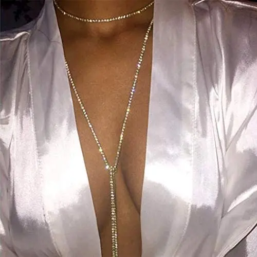 Fashband Rhinestone Crystal Choker Multi-Layer Diamante Sparkle Necklace Sexy Body Jewelry Party Prom Present Events for Women and Girls