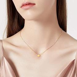 14K Solid Gold Dot Necklace for Women 7mm Round Dot Adjustable Choker Pendant Necklace Fine Jewelry for Her, Wife, Mom, Girls 16''-18''