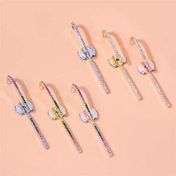 4Pcs Ear Cuffs Crawler Hook Earrings Ear Wrap Crawler Earrings Rainbow Colorful Crystal Stud Earring for Girls Womans Jewelry Decoration Gift