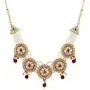 Saissa White Pearl Red Stone Choker Indian Necklace Earrings Jewelry Set for Girls and Women