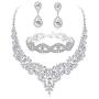 LOLIAS Bridal Austrian Crystal Necklace Link Bracelet Statement Necklace Dangle Earrings Jewelry Set Gifts fit with Wedding Dress