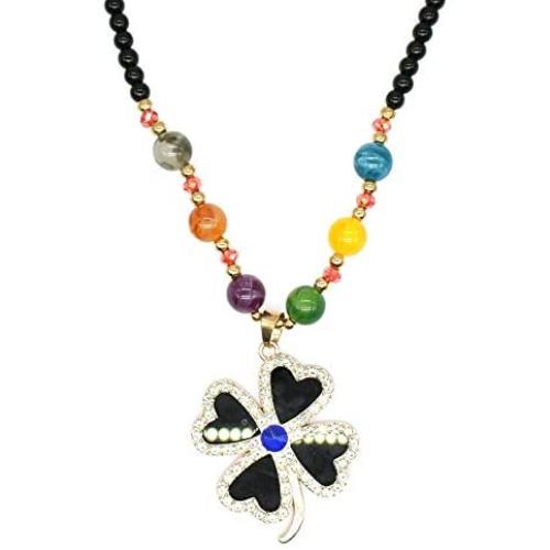HSQYJ Crystal Pendant Necklace Long Black Beads Chain Necklaces with Statement Charm Pendant Boho Sweater Necklace for Women Girl Fashion Jewelry