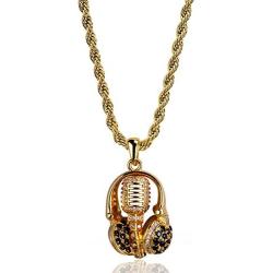 Moca Jewelry Iced Out Headphone Shape Pendant Necklace 18K Gold Plated Bling CZ Simulated Diamond Hip Hop Rapper Chain Necklace for Men Women