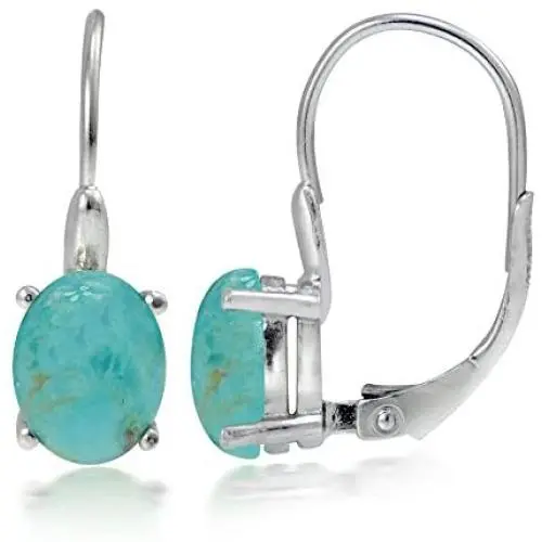 Sterling Silver Cabochon Stone Oval Shaped Leverback Earrings Sterling Silver Cabochon Stone Oval Shaped Leverback Earrings
