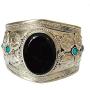 Black Onyx Argentium Plated Silver Adjustable Cuff Bracelet | Boho Jewelry from Nepal