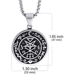 Elfasio Stainless Steel Necklace Pendant for Men Seal of Astaroth Key of Solomon/Seal of Lilith Sigil of Lucifer Seal Both Sided Pendants Chain 18-30 inch