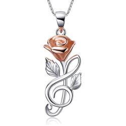 Sterling Silver Rose Flower Necklace,Earrings,Rose Gold I Love You Forever Rose Heart Jewelry Gifts for Women Her