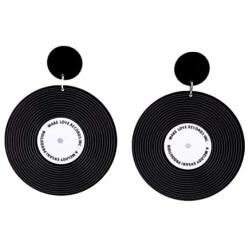 Acrylic Record Earrings Rock Roll 1950s Womens Vinyl Record Earrings Vintage Black Transparent Circle Record Dangling Earrings Simple Design Fashion Jewelry for Women Girl