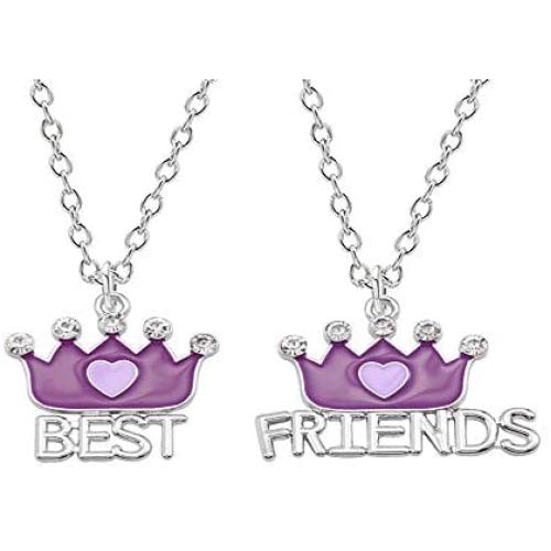 2 Pcs/Set Enamel Rainbow Cloud Purple Crown Pendant Necklace Sets BFF Friendship Jewelry Gifts for Kids